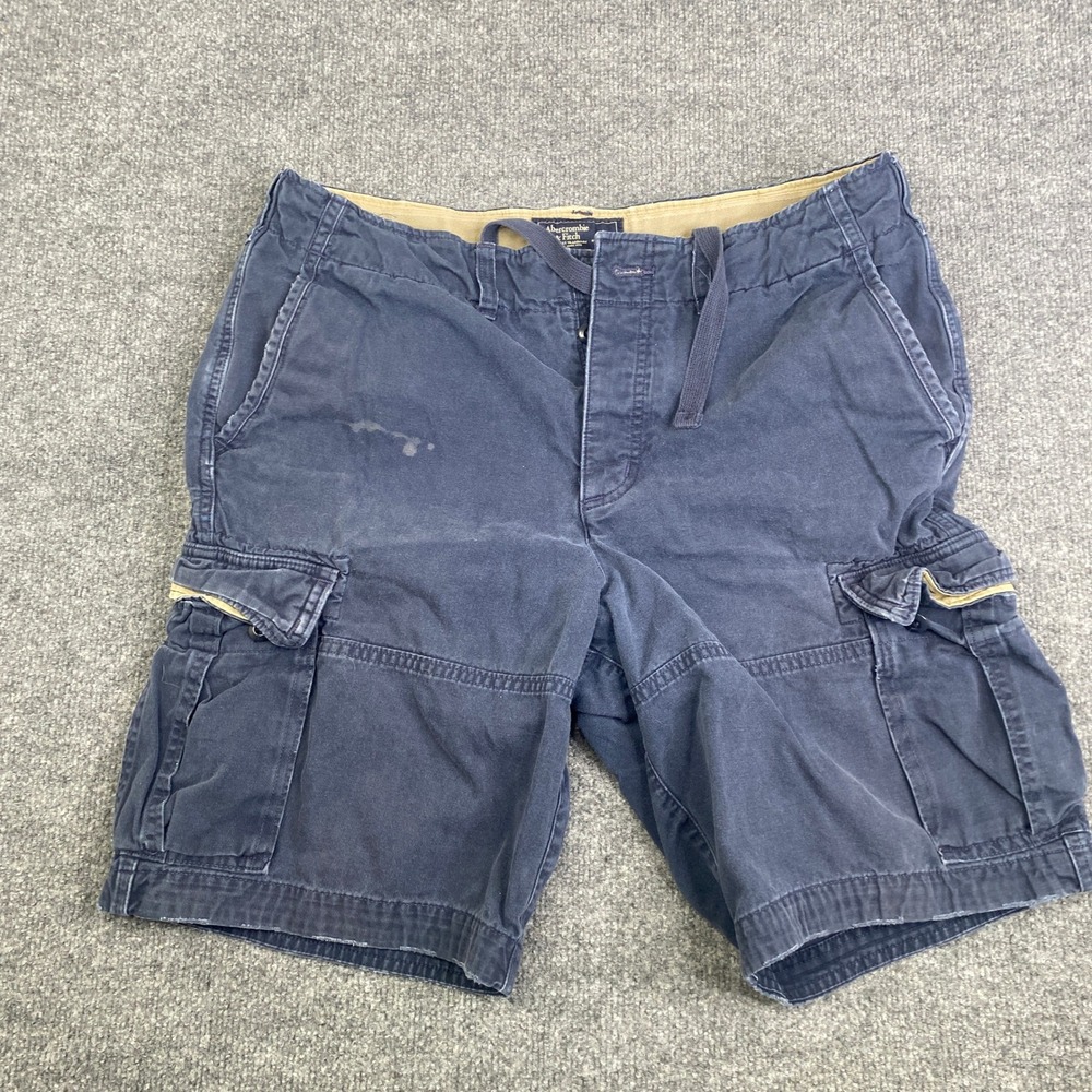 Abercrombie & Fitch Mens Navy Blue Cargo Shorts Size 33 Button Fly Y2k Heavy